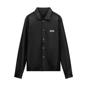 RTA Shirt Jacket Mens Small Black Faux Leather Snap Button Embroidered PARLAN